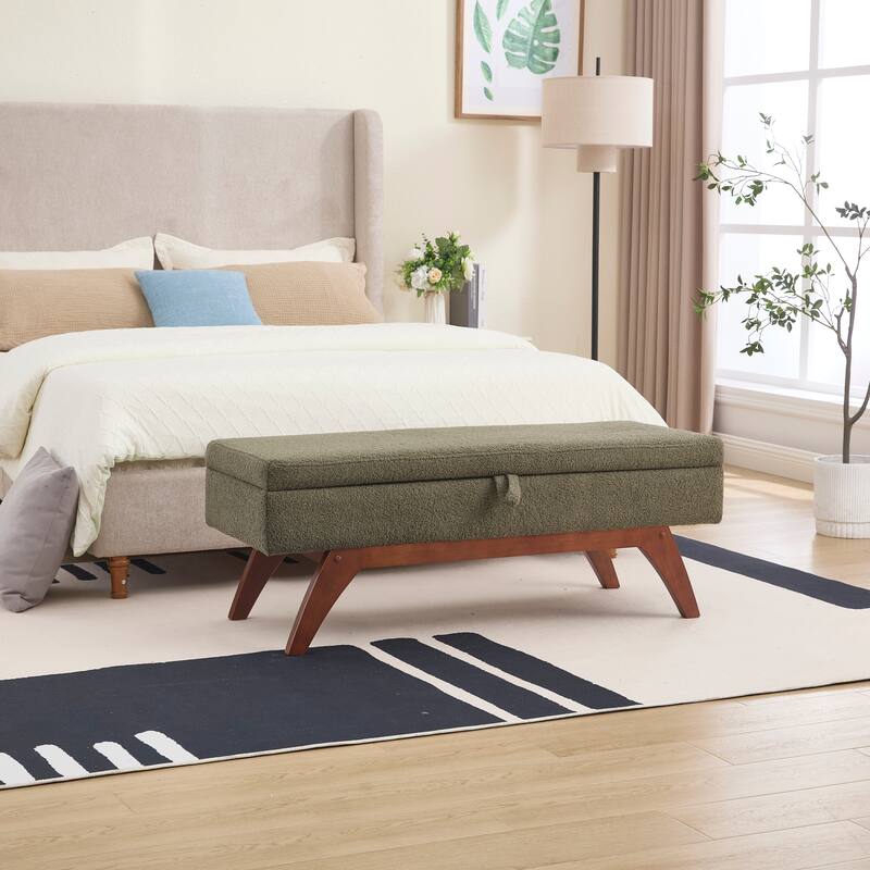 Teddy wool fabric, solid wood feet for solid weighing, and bed end stool with storage function