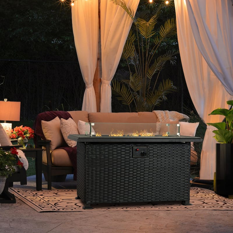 Kozyard 50,000 BTU Outdoor Wicker Patio Propane Gas Fire Pit Table