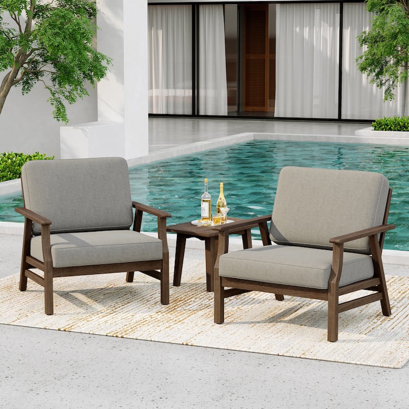 2 Set Acacia Wood Patio Club Chair with Cushion Outdoor Arm Chair - Light Camel