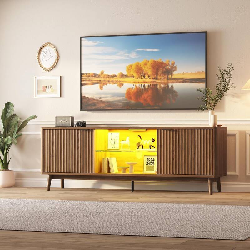 63" TV Stand Entertainment Center with Storage and Adjustable Shelf - Brown