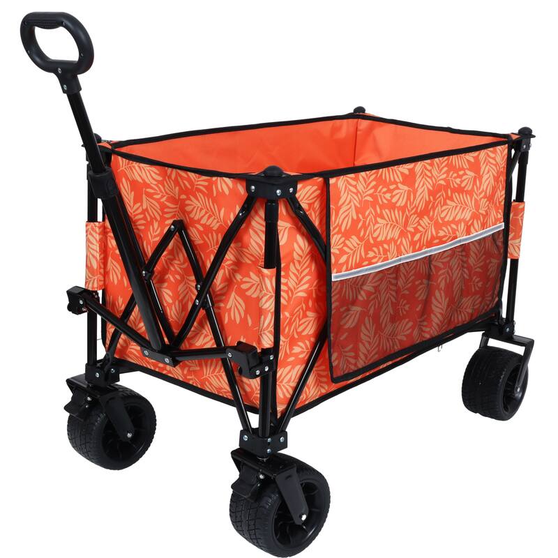480lb Extended Heavy-Duty Folding Wagon - All-Terrain Wheels with Drink Holders, Side Pocket & Brakes