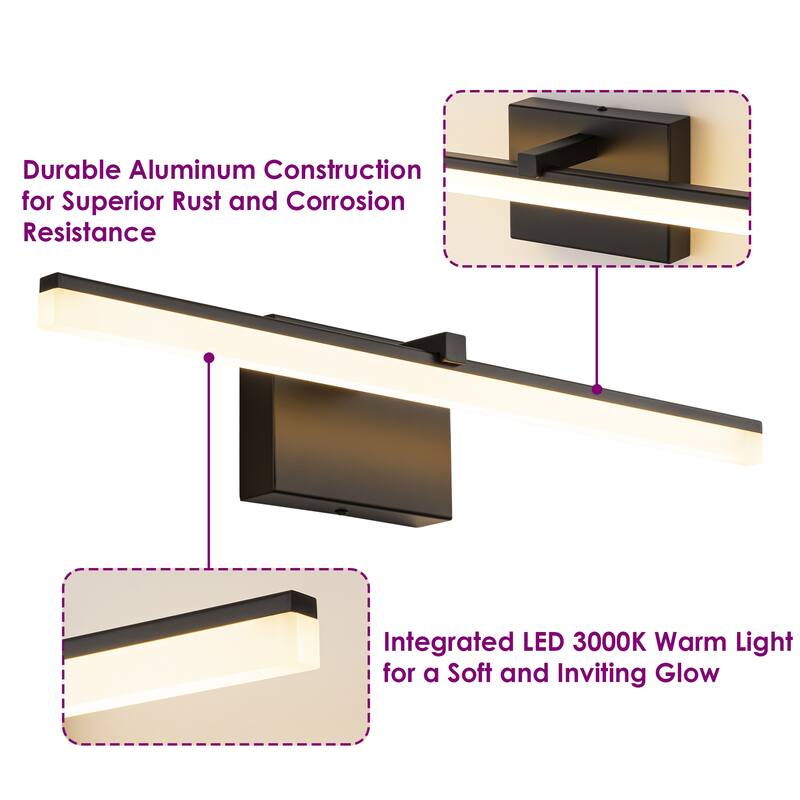 1-Light Modern Gold/ Black Linear LED Bathroom Vanity Light Indoor 3000K Wall Light