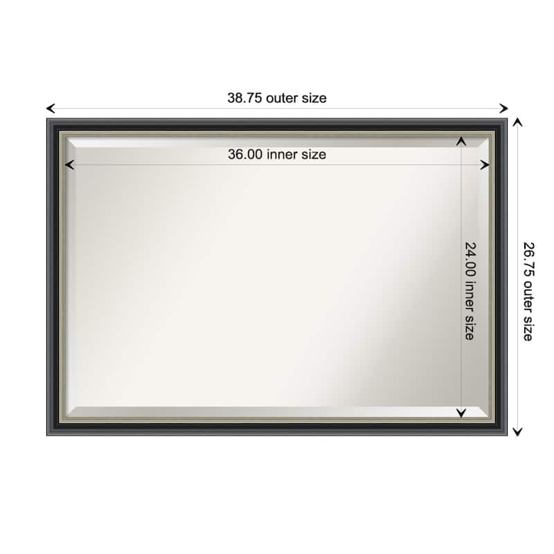 Theo Black Silver Beveled Wood Framed Wall Mirror - Theo Black Silver - Glass Size 36x24