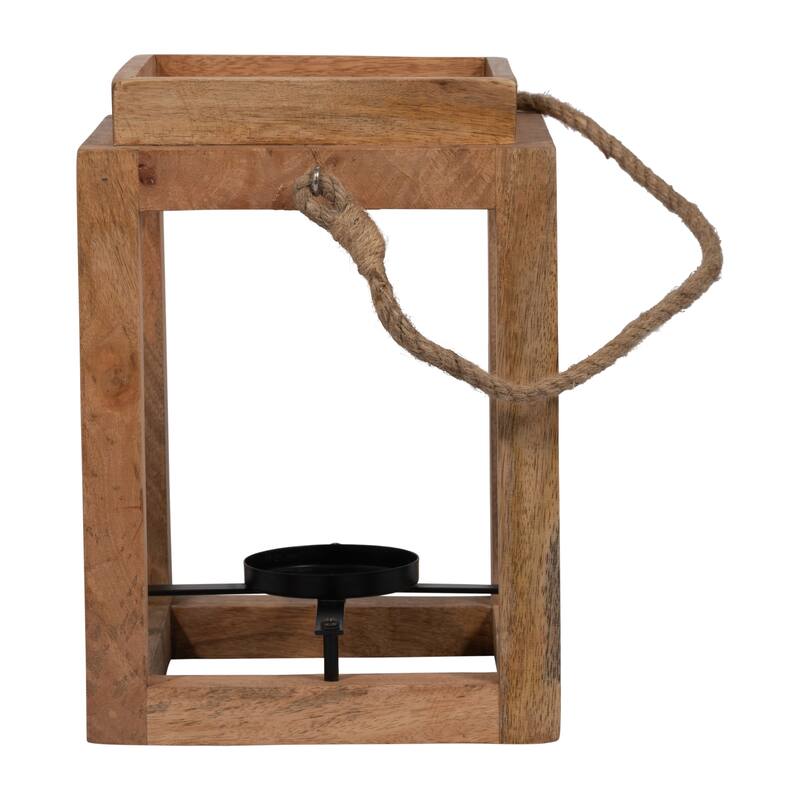 8"Lx8"Wx11"H, Lantern Candle Holder, Wood Brown Finish, Open Sides Design with Rustic Charm for Home Decor and Ambient
