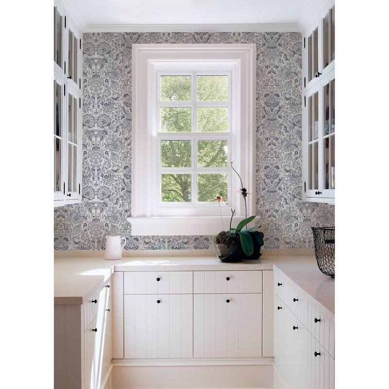 A-Street Prints Blanche Blue Floral Damask Wallpaper