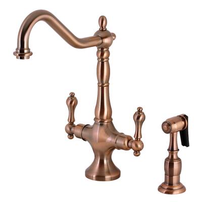 Kingston Brass Heritage Two-Handle Kitchen Faucet with Brass Sprayer
