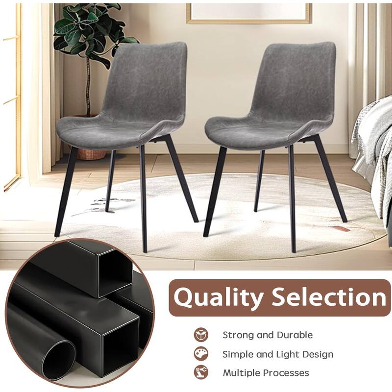 CangLong ‎Faux Leather Dining Chairs, PU Cushion Seat Back,Metal Legs, Grey