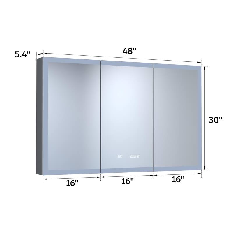 GDFStudio - Delmar Modern Aluminum LED Lighted Medicine Cabinet with Mirror Anti Fog and Digital Clock