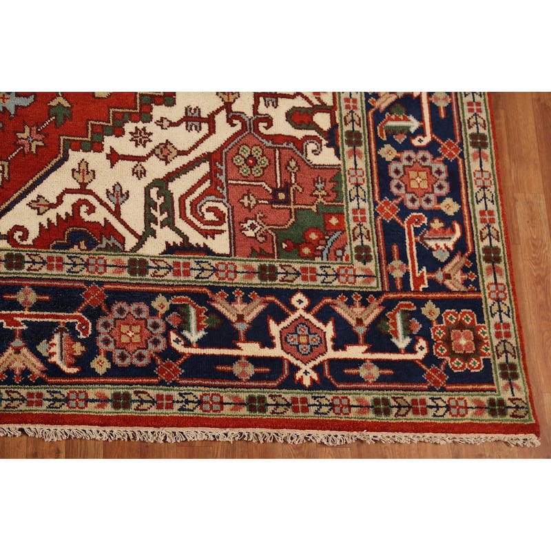 Orange Heriz Serapi Indian Area Rug Handmade Wool Carpet - 9'0"x 11'9"