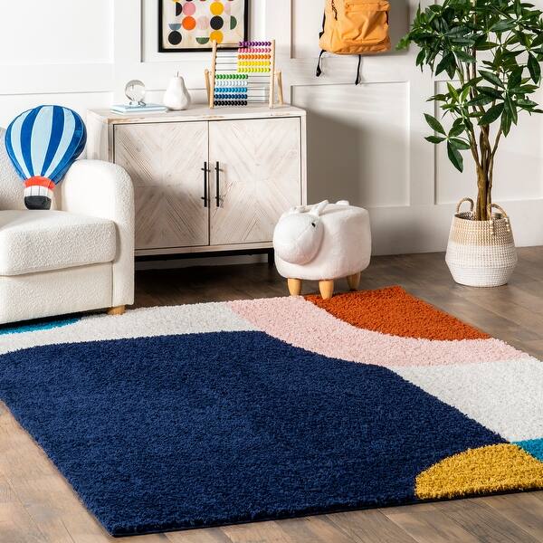 slide 2 of 11, Nuloom Ellyn Abstract Shapes Shag Area Rug 5' 3" x 7' 6" - Blue