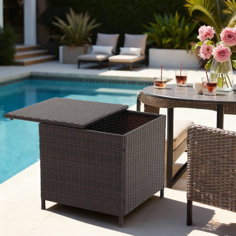 Square Wicker Outdoor Coffee Table with Hidden Storage