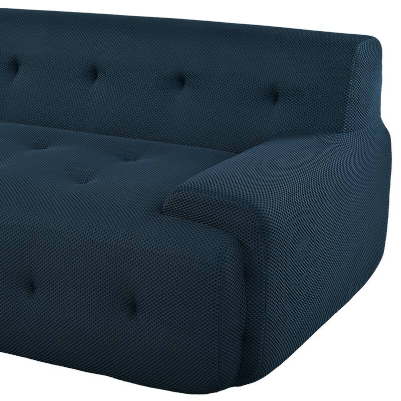 86.2'' Modern Minimalist Style Tufted Design Upholstered 3-Seat Compression Sofa in Dark Blue, Polyester