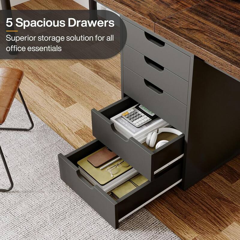 78.7-Inch Double Workspace Desk with 5 Storage Drawers and Metal Frame for Home or Office Use