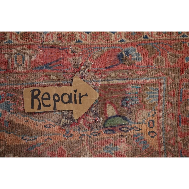 Distressed Mahal Persian Vintage Runner Rug Hand-Knotted Wool Carpet - 3'7" x 8'10"