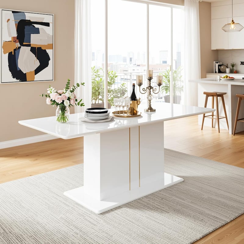 Homy Casa High Glossy White/Gold Extendable Dining Table Rectangular