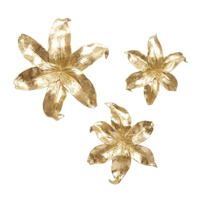 Polystone Floral 3D Home Wall Decor - Set of 3 Gold or Silver - Roche River Decor