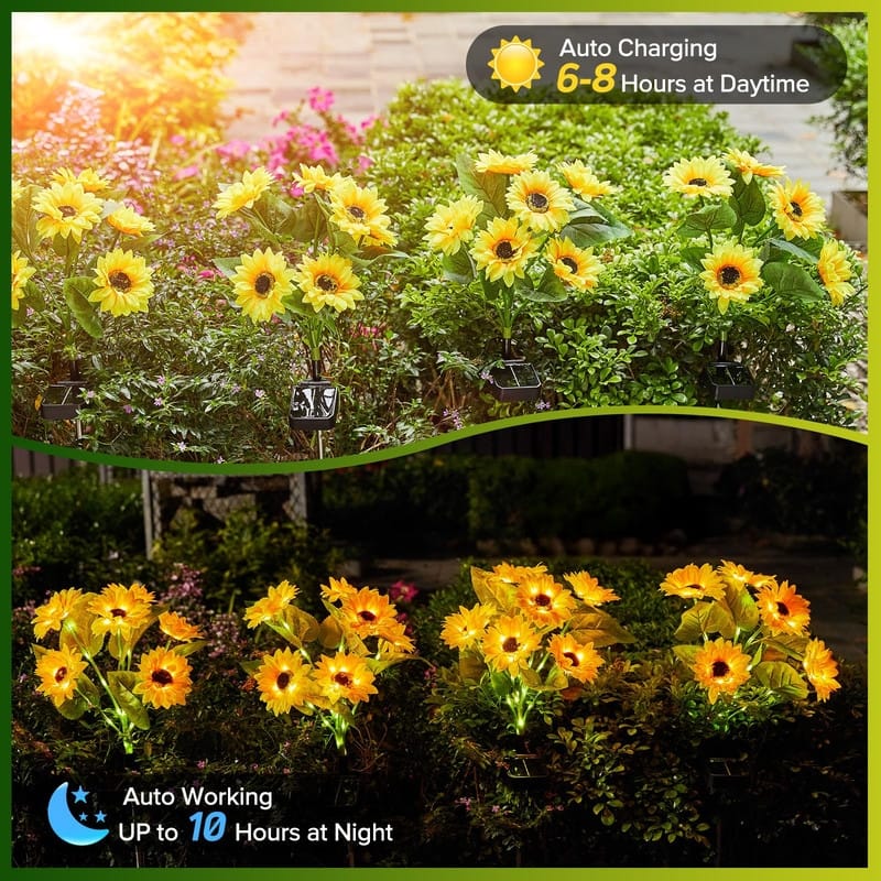 3-Pack Solar Sunflower Lights - 18 LED, Waterproof, Outdoor Decor - 3 Pack