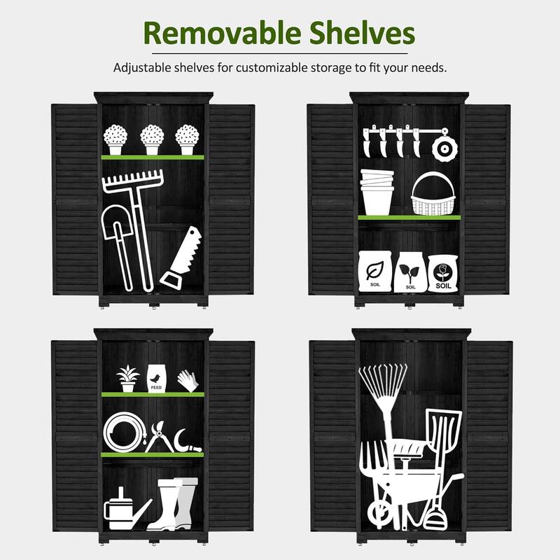 MCombo 63 inch Tall Outdoor Storage Tool Cabinet Shed with Lock for Yard (34.3" L x 18.3" W x 63" H), Wooden 0870