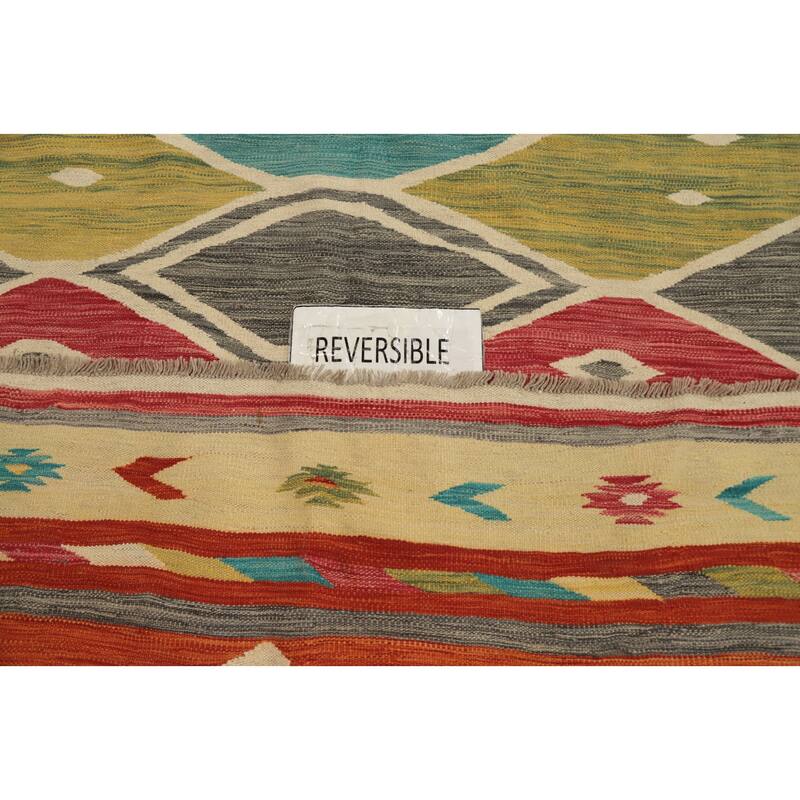 Hand Woven Oriental 100% Wool Carpet Southwestern Geometric Multi-Colored Kilim Area Rug - 12' 8'' X 9' 5''
