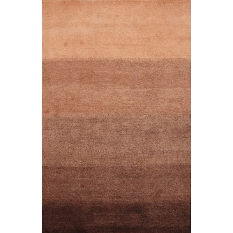 Hand Knotted Oriental 100% Wool Carpet Modern Stripe Brown Gabbeh Area Rug - 7' 10'' X 5' 6''