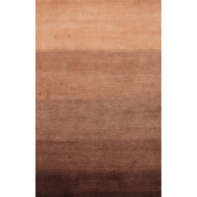 Hand Knotted Oriental 100% Wool Carpet Modern Stripe Brown Gabbeh Area Rug - 7' 10'' X 5' 6''