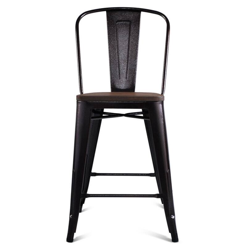 Costway Copper Set of 4 Metal Wood Counter Stool Kitchen Dining Bar
