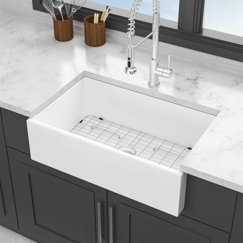 White Farmhouse Sink - 33" Kitchen Sink White Undermount Single Bowl