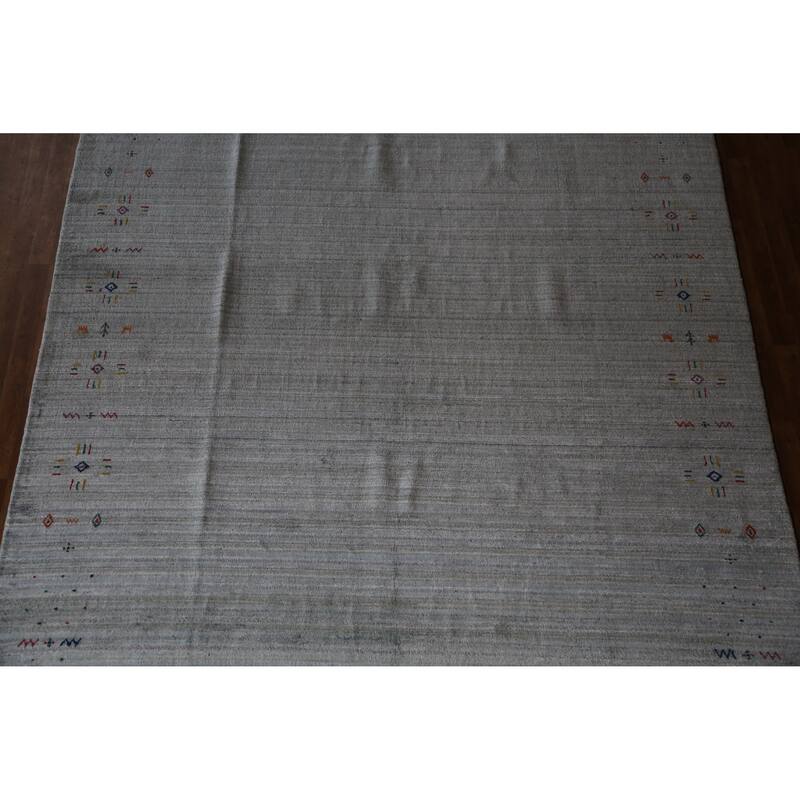 Hand Knotted Oriental 100% Wool Carpet Tribal Tribal Greys & Charcoal Gabbeh Area Rug - 12' 2'' X 8' 11''