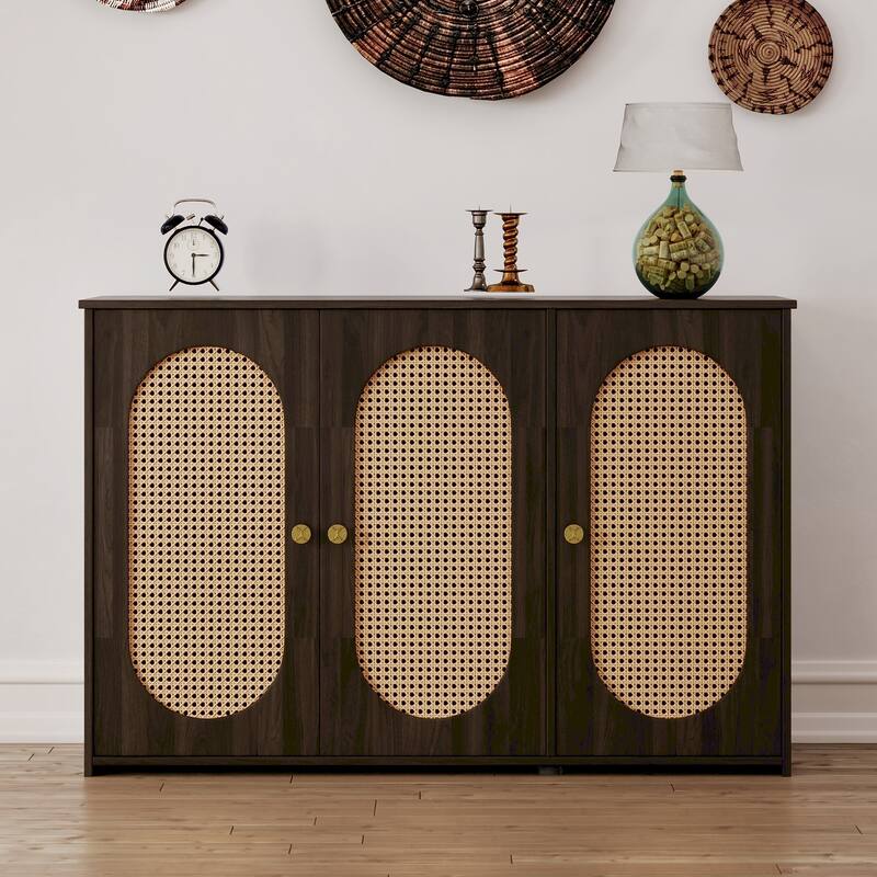 Oval Rattan Doors Sideboard with Adjustable Shelves