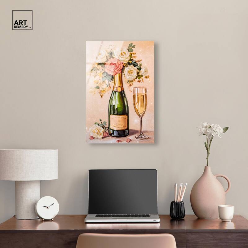 Blooming Champagne Vase Acrylic by Art Remedy, Ready to Hang