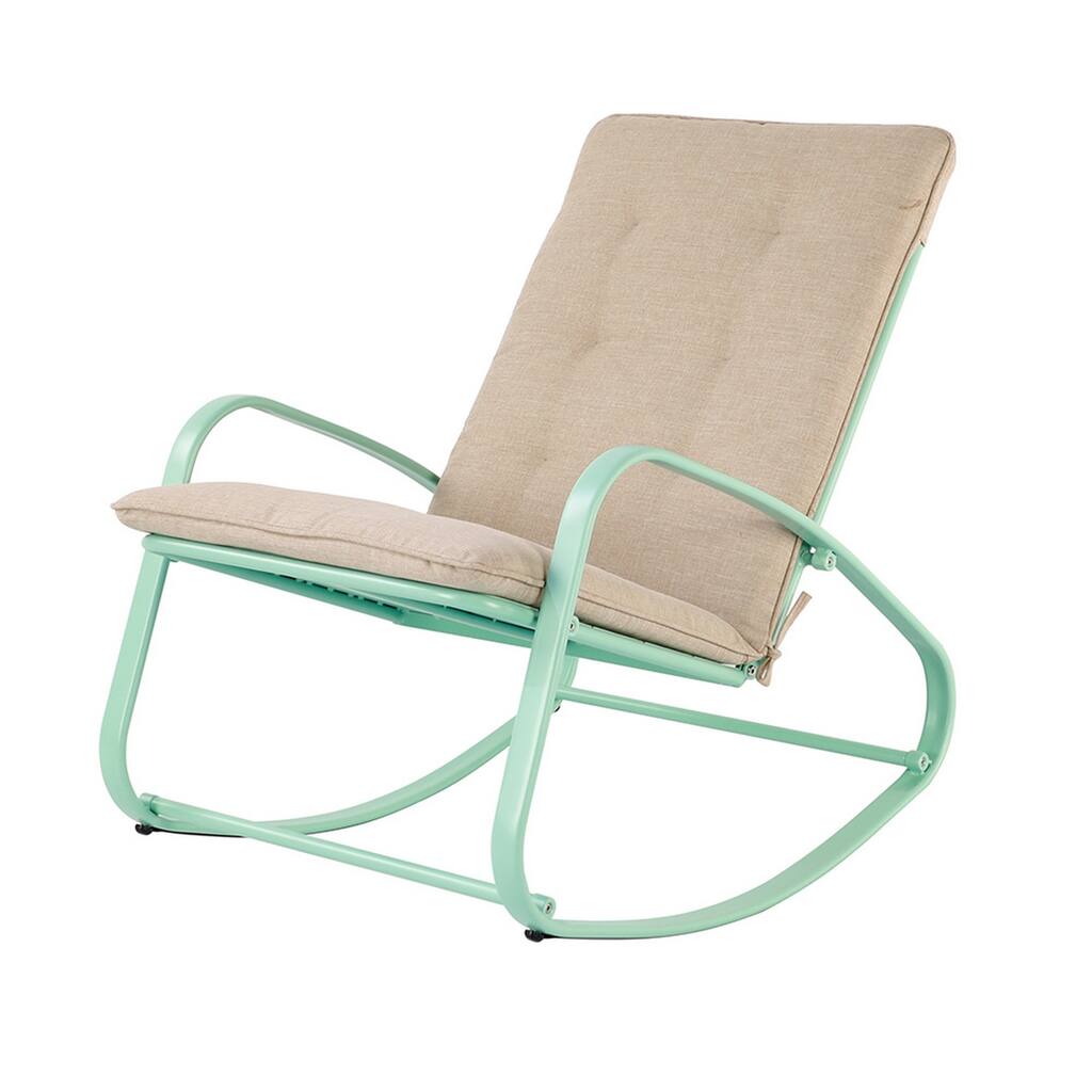 Metal Frame Rocking Chair with Padded Seat, Turquoise Green