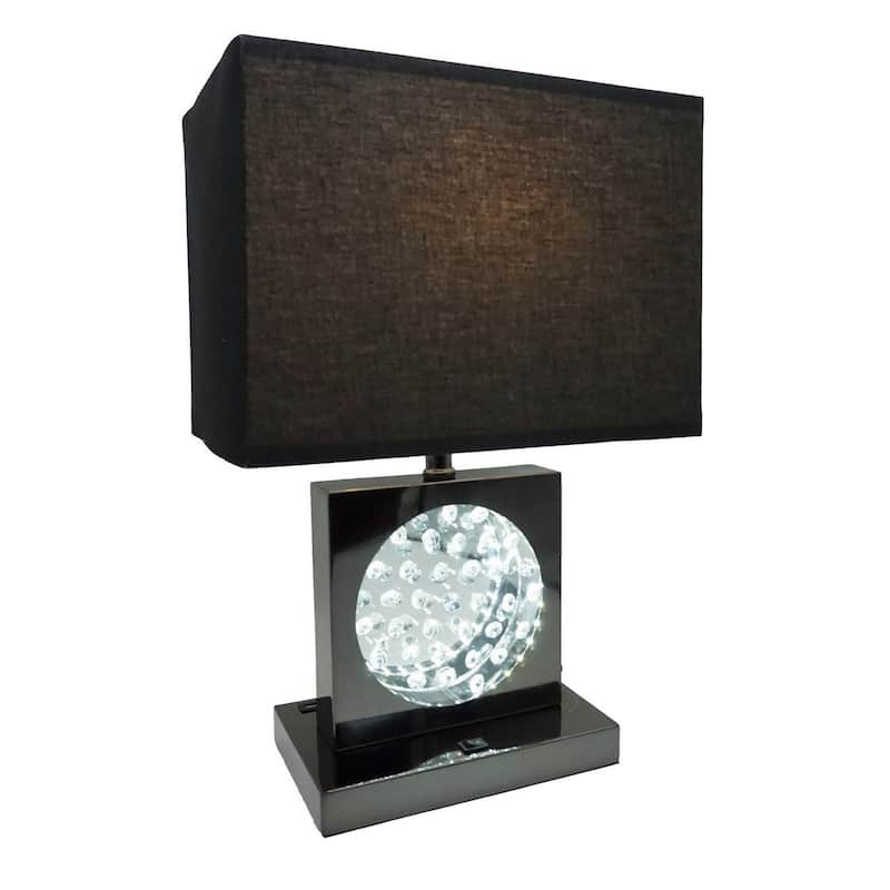 Rohi 22 Inch Table Lamp, Black Fabric Shade, Nickel Base, LED Accents