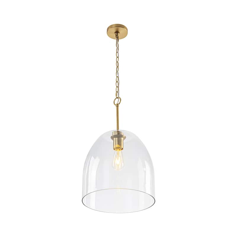 1-Light 14.6" Modern Brushed Brass Bell-Shaped Dome Clear Glass Pendant Light for Kitchen Island