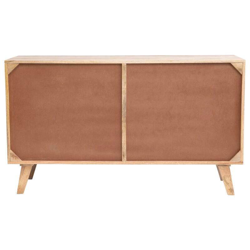 Console with 2 Shelves, 3-Panel Sunset Scene Woven Rope Doors