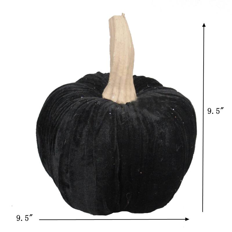 Set of 2, 9.5" Black Velvet Pumpkin Large, for Holiday Halloween Decor