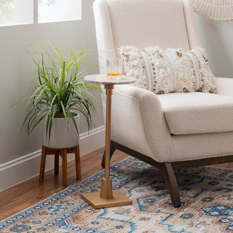 Blythe Adjustable Drink Table with Marble Top - Gold/Sandy