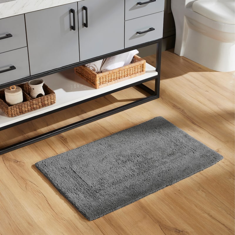 Better Trends Bath Rugs Set 100% Cotton Reversible Water Absorbent Bathroom Rug for Shower, Sink, Bath Mats - Lux Collection - 3 Piece Set (17" x 24" | 24" x 40" | 20" x 60") - Gray