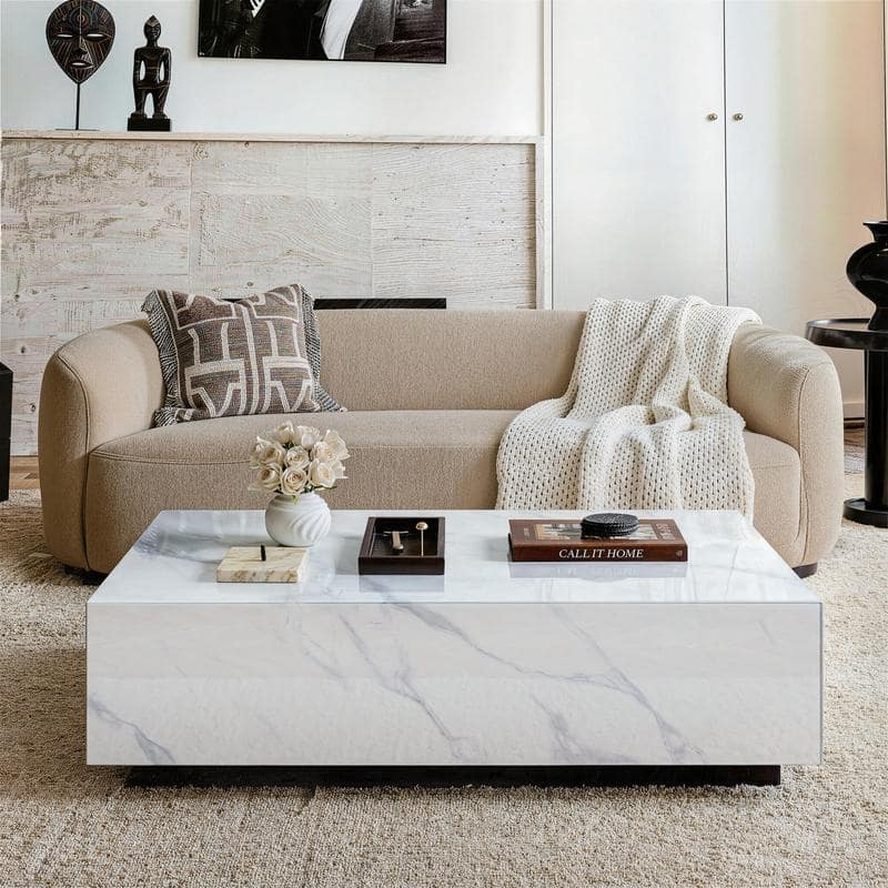 Faux Marble Solid Block Rectangular Coffee Table