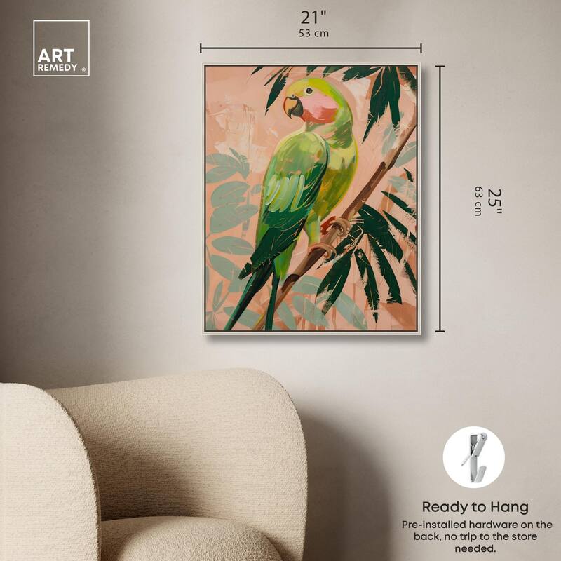 Coral and Green Parrot II Canvas by Art Remedy