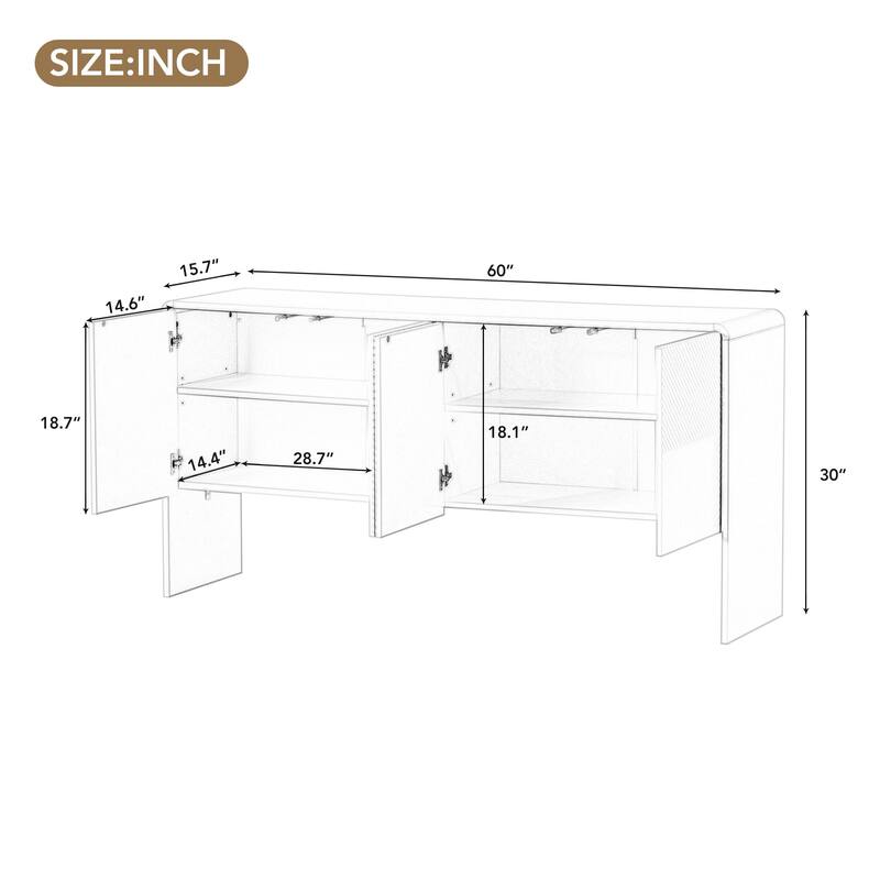 Large Storage Space Sideboard with 4 Doors - Apricot Cream