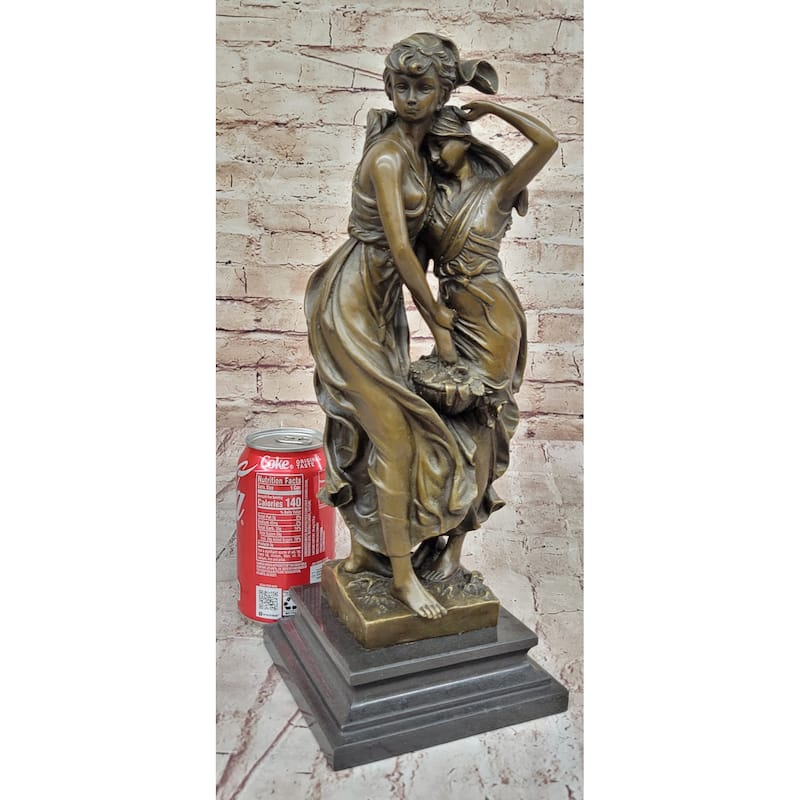 Sisters Embrace Hugging 2 Girls Bronze Statue Sculpture Figure 14 Inches X 5 Inches