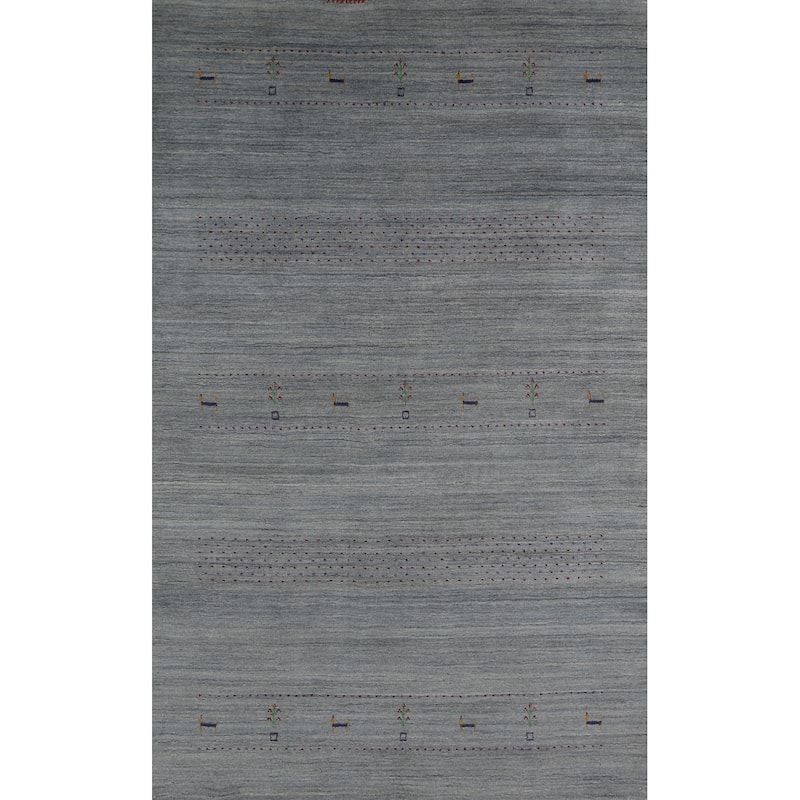 Hand Knotted Oriental 100% Wool Carpet Tribal Stripe Greys & Charcoal Gabbeh Area Rug - 8' 4'' X 5' 2''
