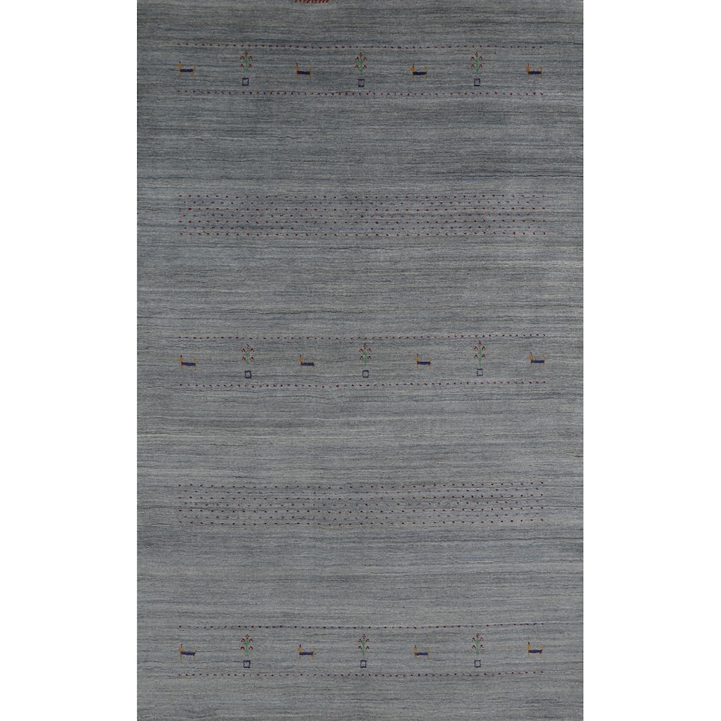 Hand Knotted Oriental 100% Wool Carpet Tribal Stripe Greys & Charcoal Gabbeh Area Rug - 8' 4'' X 5' 2''