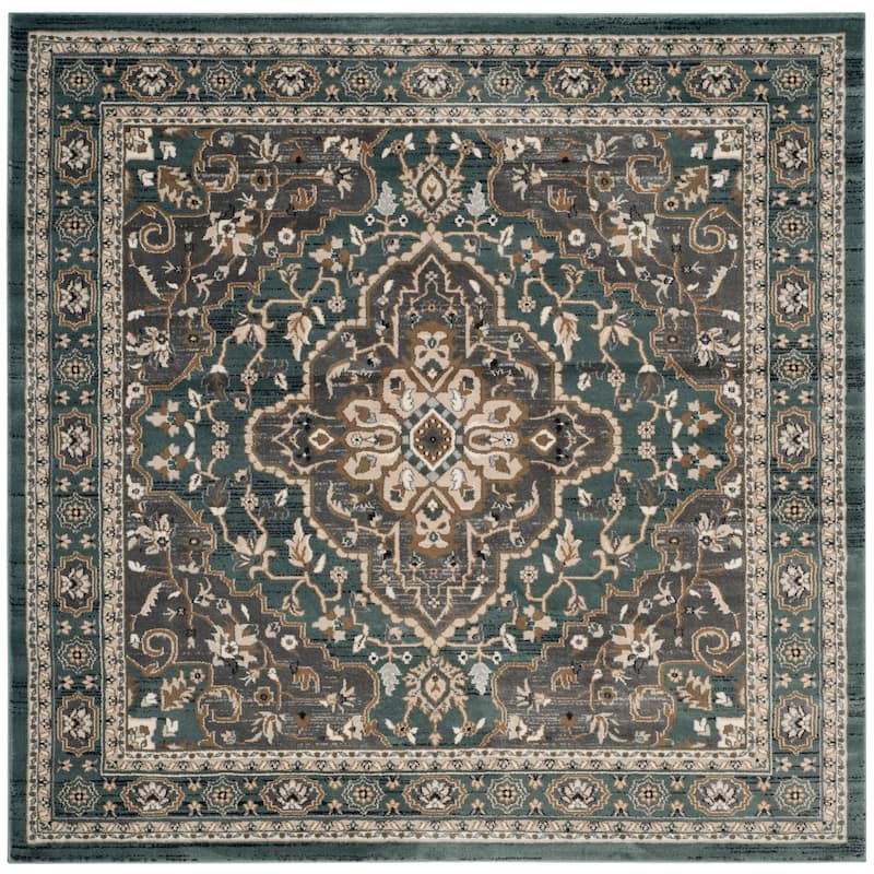 SAFAVIEH Lyndhurst Ledja Traditional Oriental Rug - 7' Square - Teal/Grey - Square