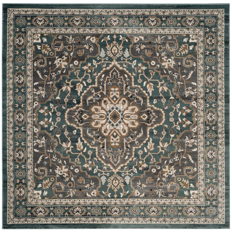SAFAVIEH Lyndhurst Ledja Traditional Oriental Rug - 7' x 7' Square - Teal/Grey