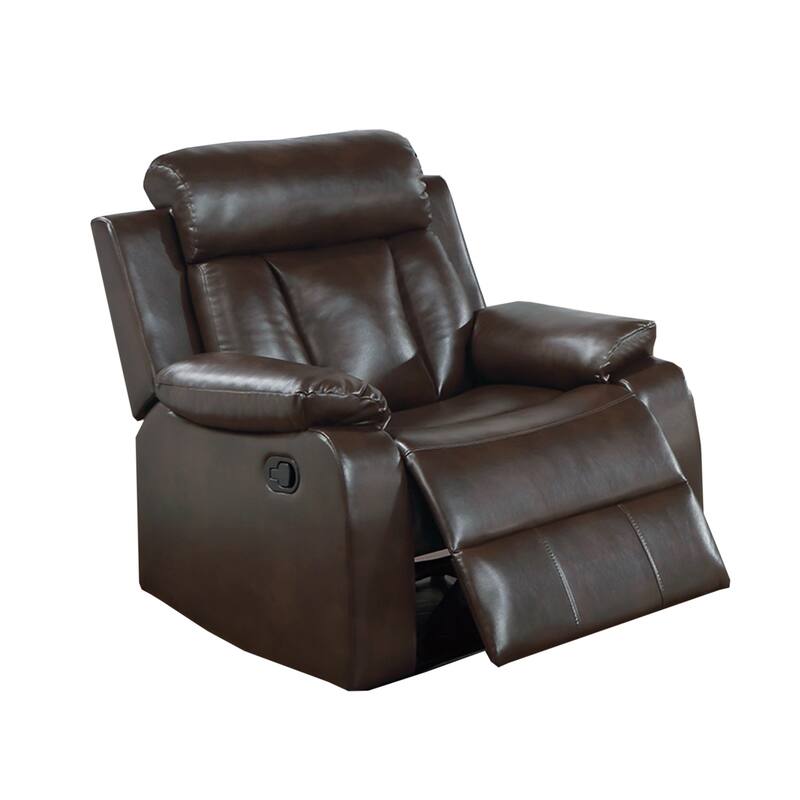 Gel Leatherette Manual Motion Recliner with Pillow Top Armrest in Brown - Brown
