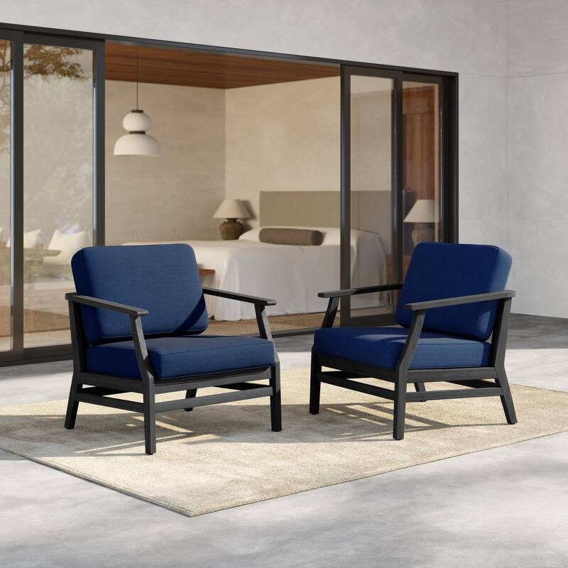 Outdoor Teak Wood Club Chairs with Cushions (Set of 2)