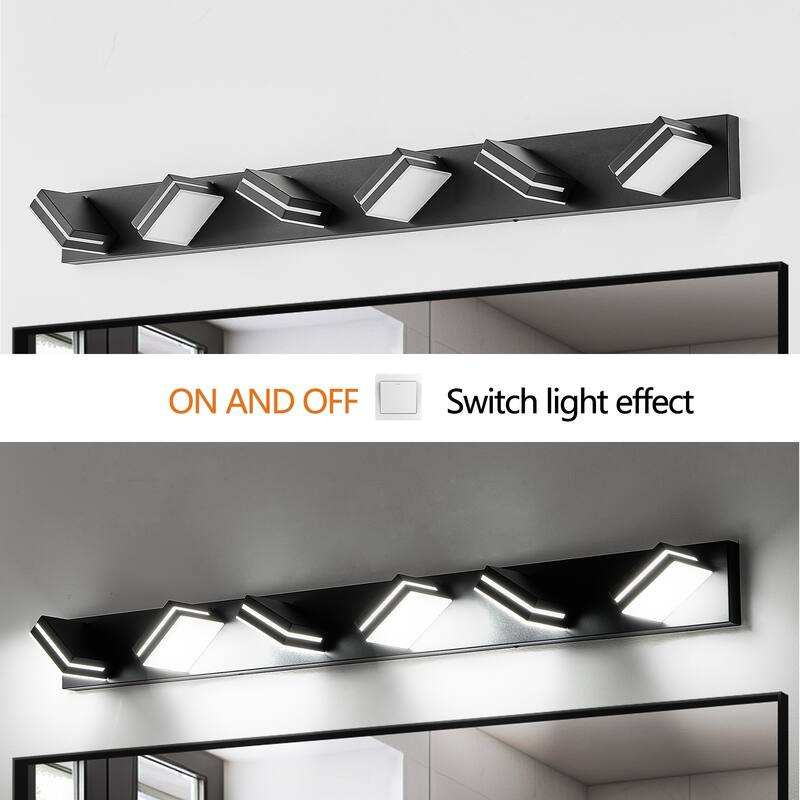 Modern Black LED Vanity Light, 6-Lights Wall Sconce for Bathroom and Mirror, Sleek Minimalist Design, Energy-Efficient