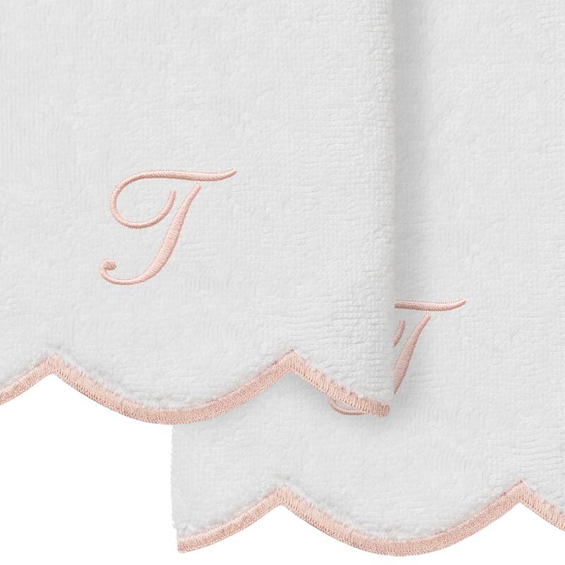 Authentic Hotel and Spa 100% Turkish Cotton Pink ADORNIA Scallop Personalized 2 Piece Fingertip Towel Set - 2 Fingertip Towels