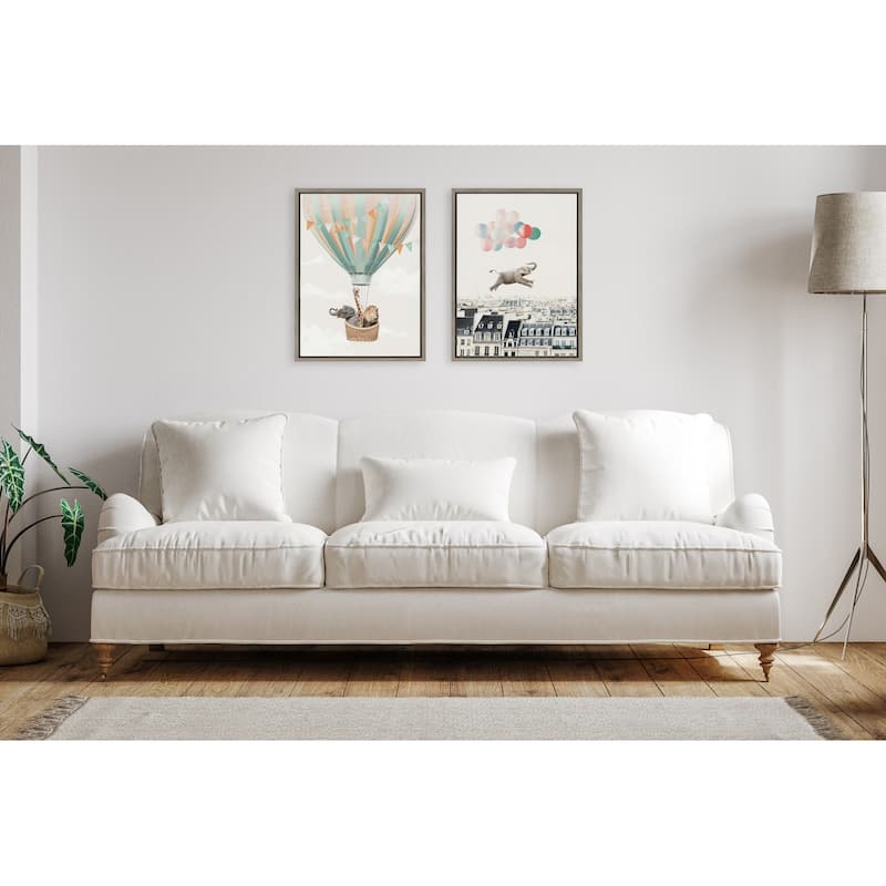 Kate and Laurel Sylvie Happy Elephant in Paris Framed Canvas by July Art Prints